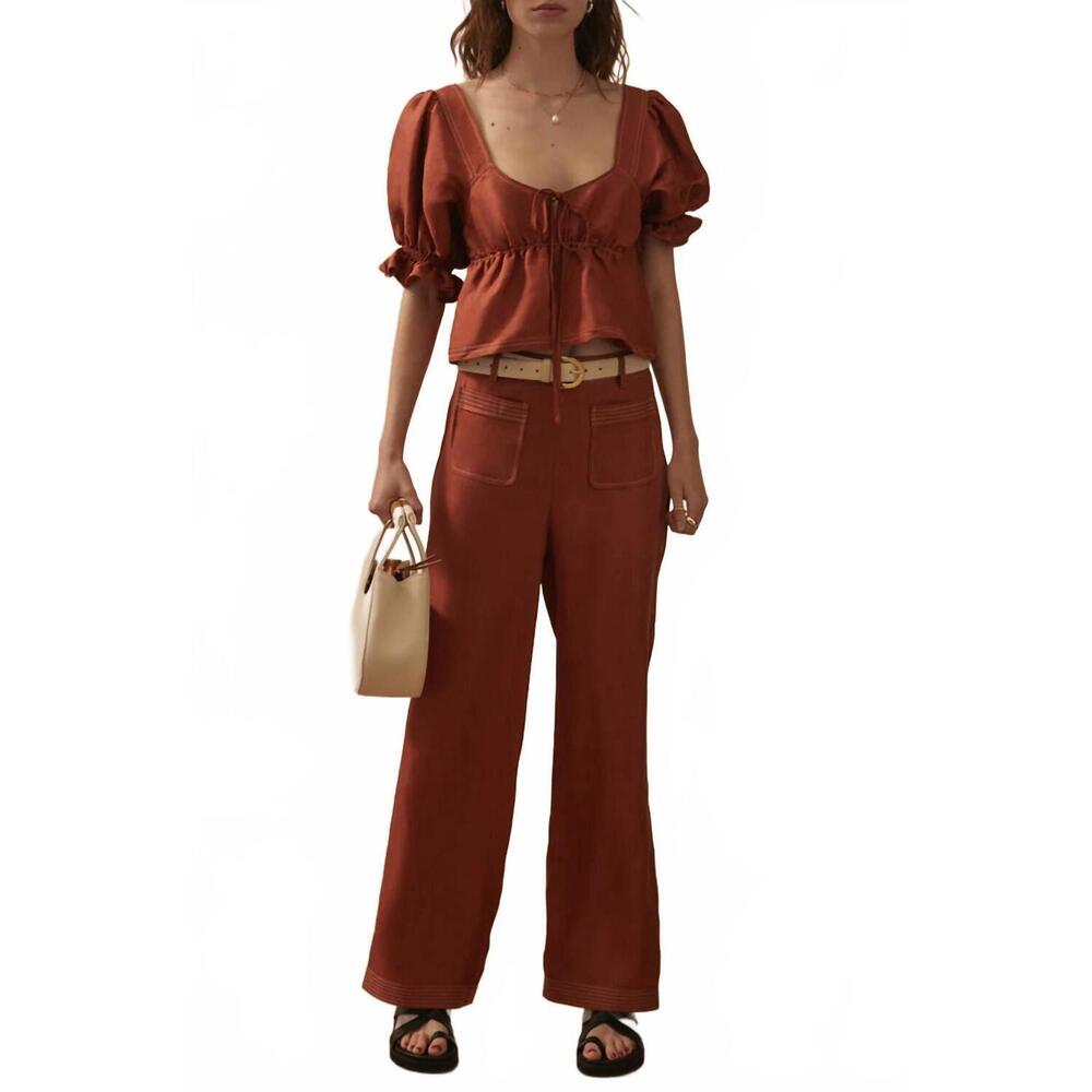 NEW SANCIA lillian shirred flare cuff top in sienna